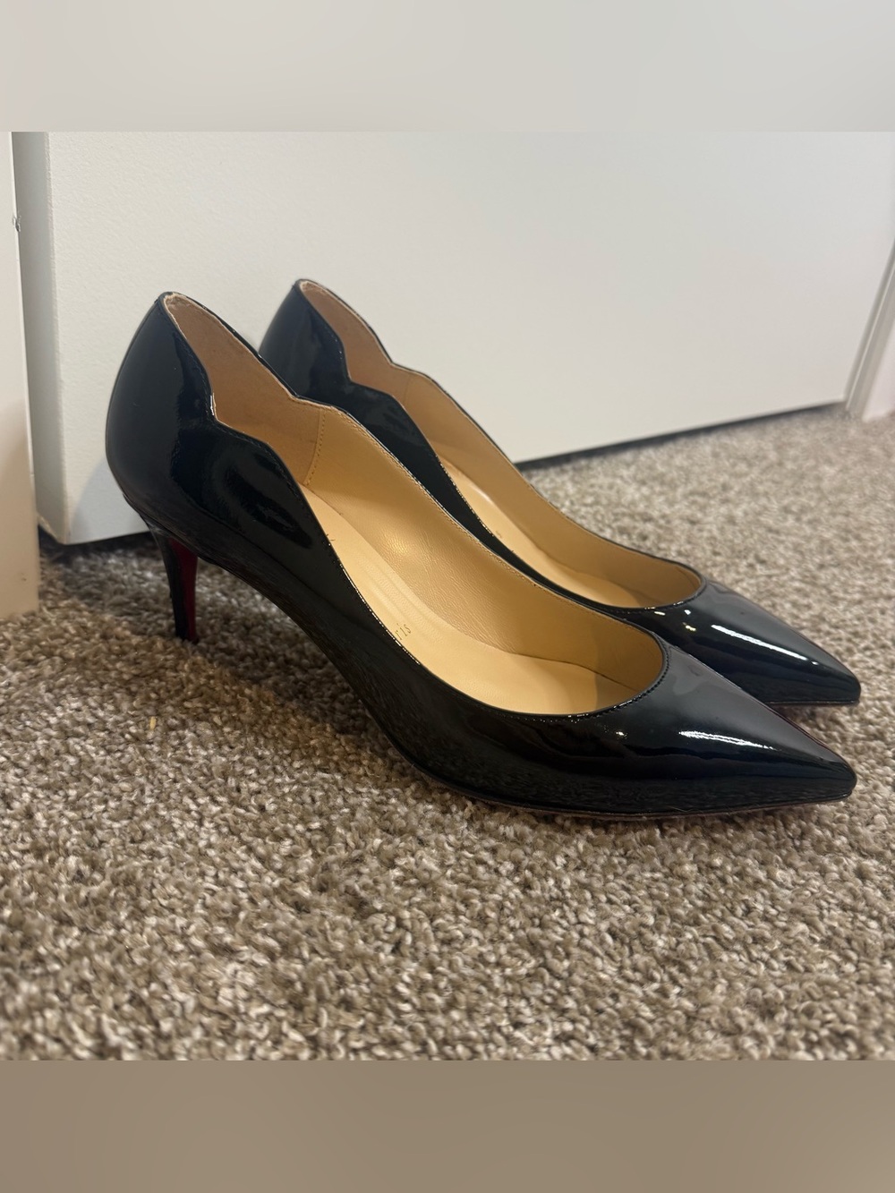 Christian Louboutin Black Patent Leather Scalloped Pumps